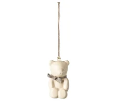 Adorno de Metal Osito de Peluche Off White/Blue