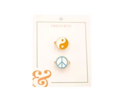 2 Anillos Esmaltados Enamel Ying Yang+Peace sign