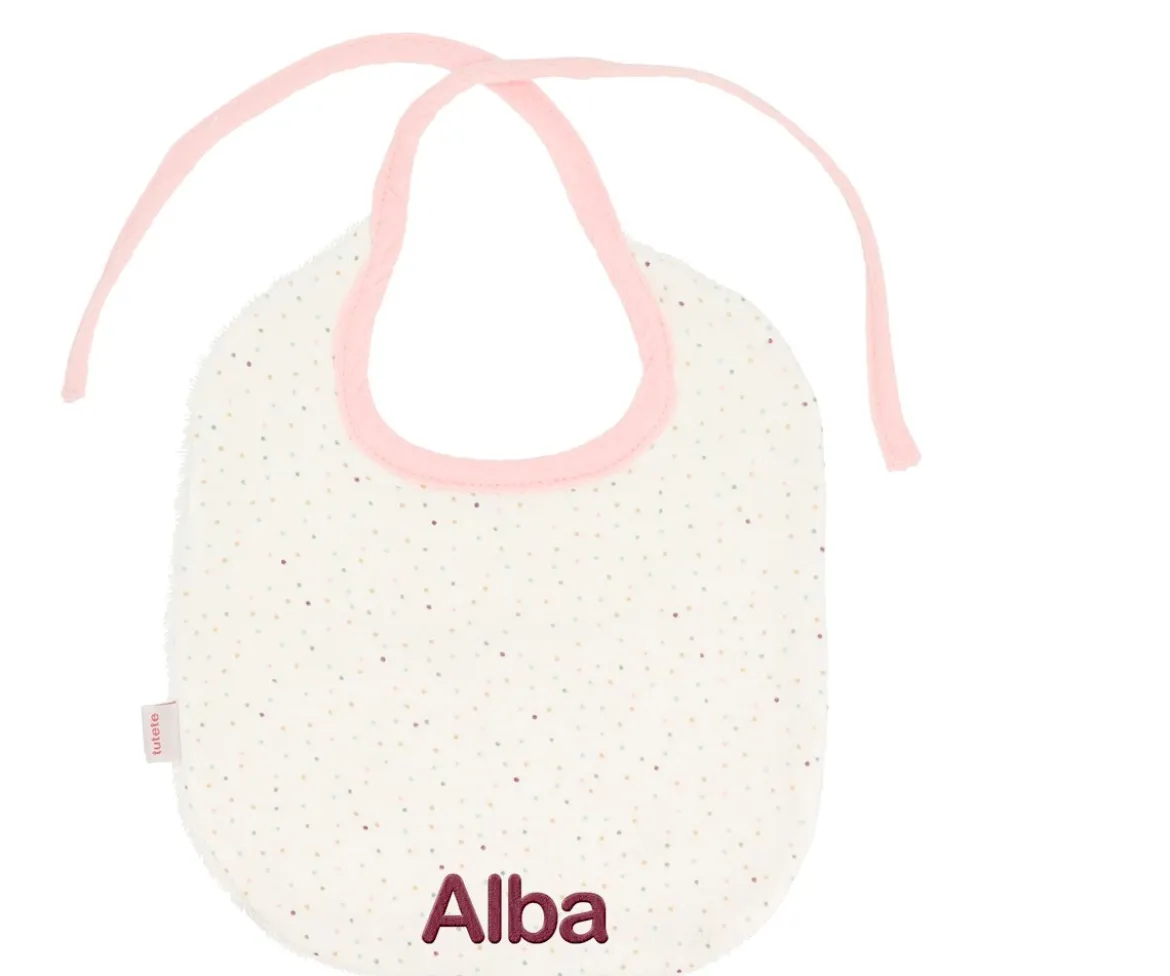 Babero Algodón Rainbow Dots Rosa Personalizable