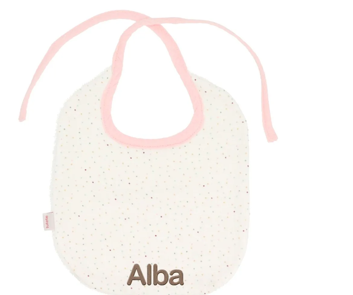 Babero Algodón Rainbow Dots Rosa Personalizable