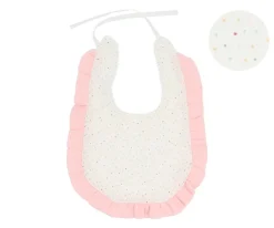 Babero Algodón Volante Rainbow Dots Rosa Personalizable