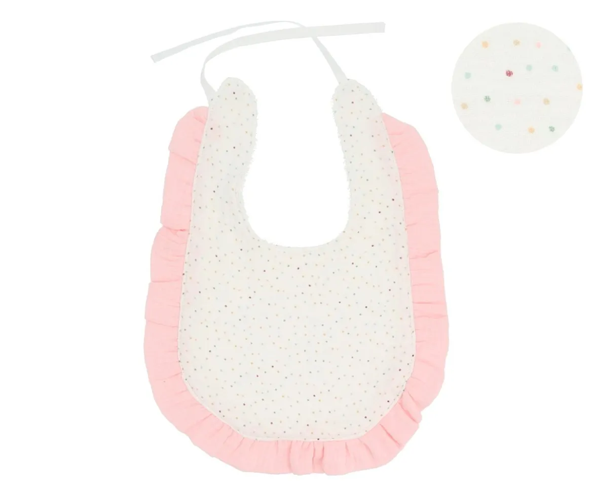 Babero Algodón Volante Rainbow Dots Rosa Personalizable