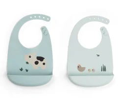 2 Baberos Silicona Tiny Farm Blue