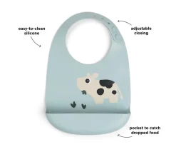 2 Baberos Silicona Tiny Farm Blue