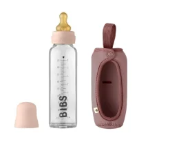 Biberón Cristal BIBS Blush 225ml + Fundas Biberón Large