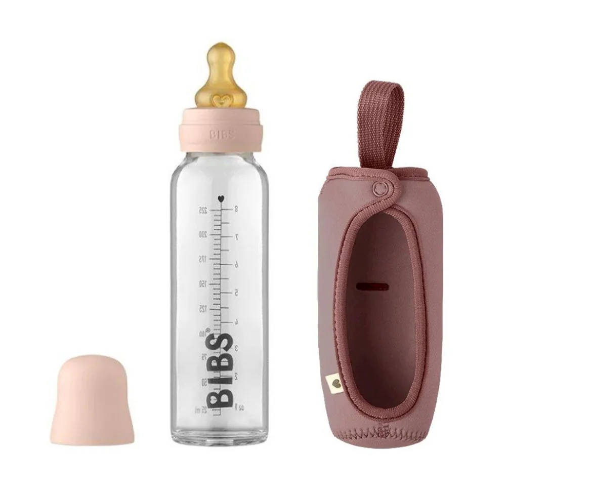 Biberón Cristal BIBS Blush 225ml + Fundas Biberón Large