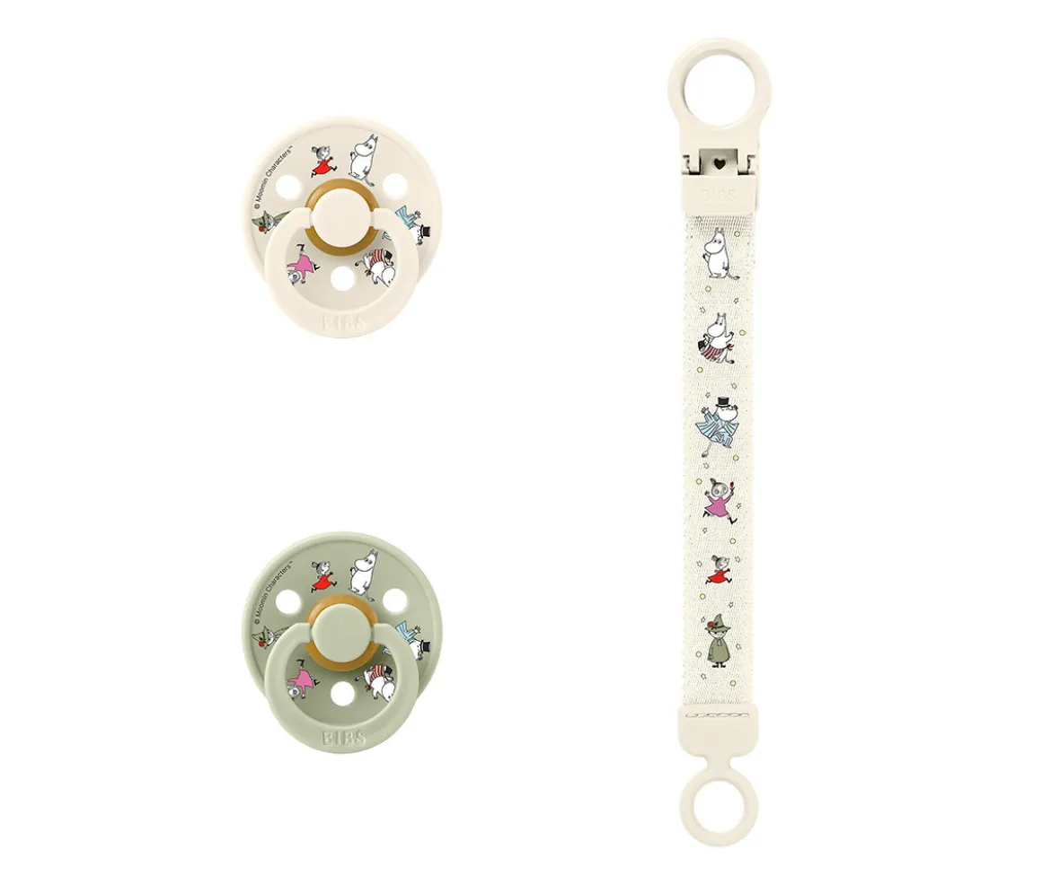 Bibs x Moomin Set de Regalo Chupetes con Clip Ivory/Sage
