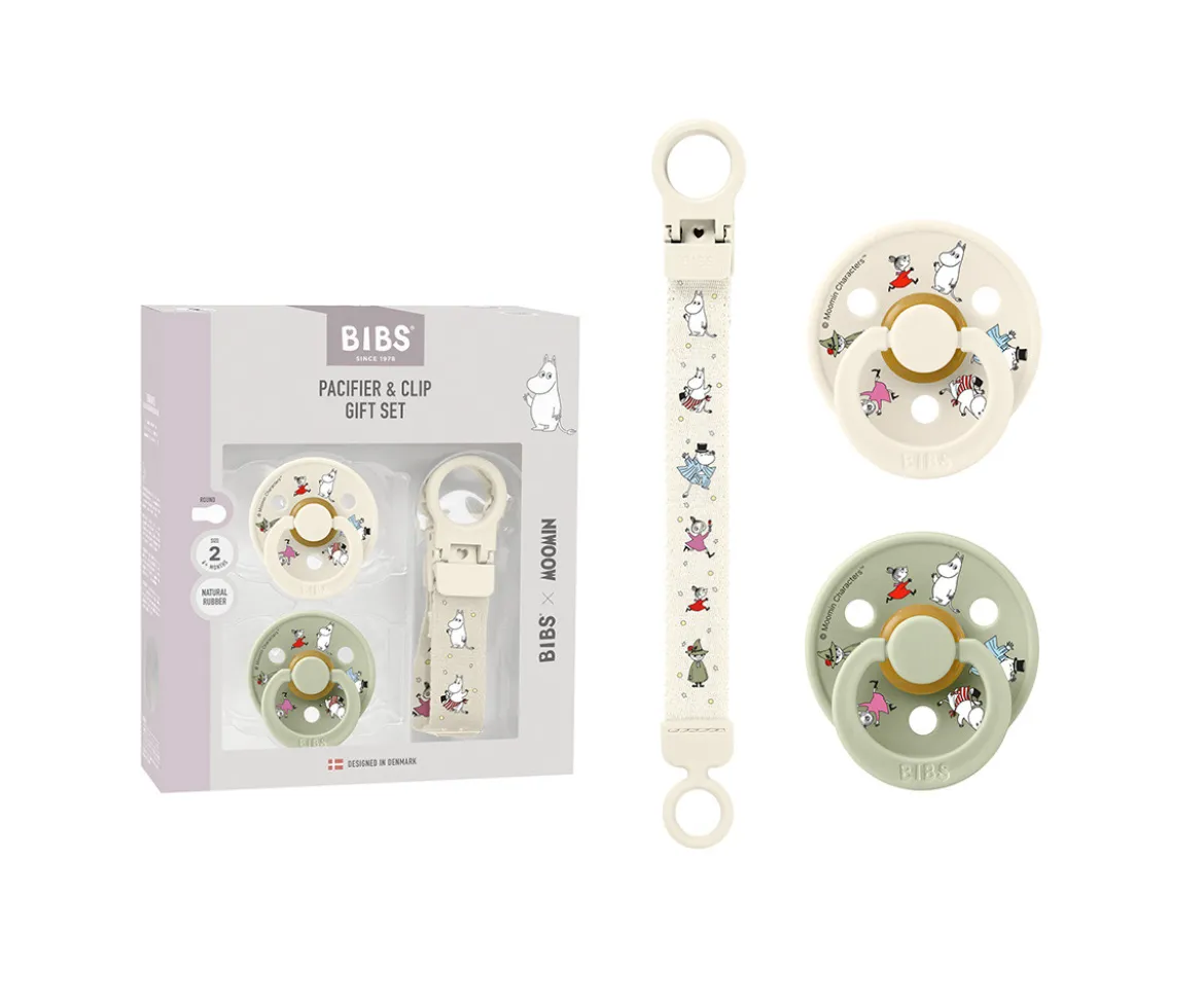 Bibs x Moomin Set de Regalo Chupetes con Clip Ivory/Sage