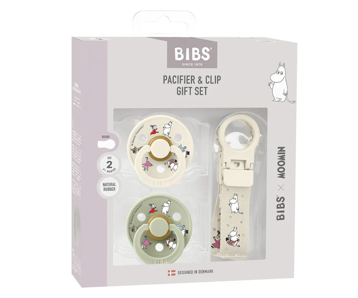 Bibs x Moomin Set de Regalo Chupetes con Clip Ivory/Sage