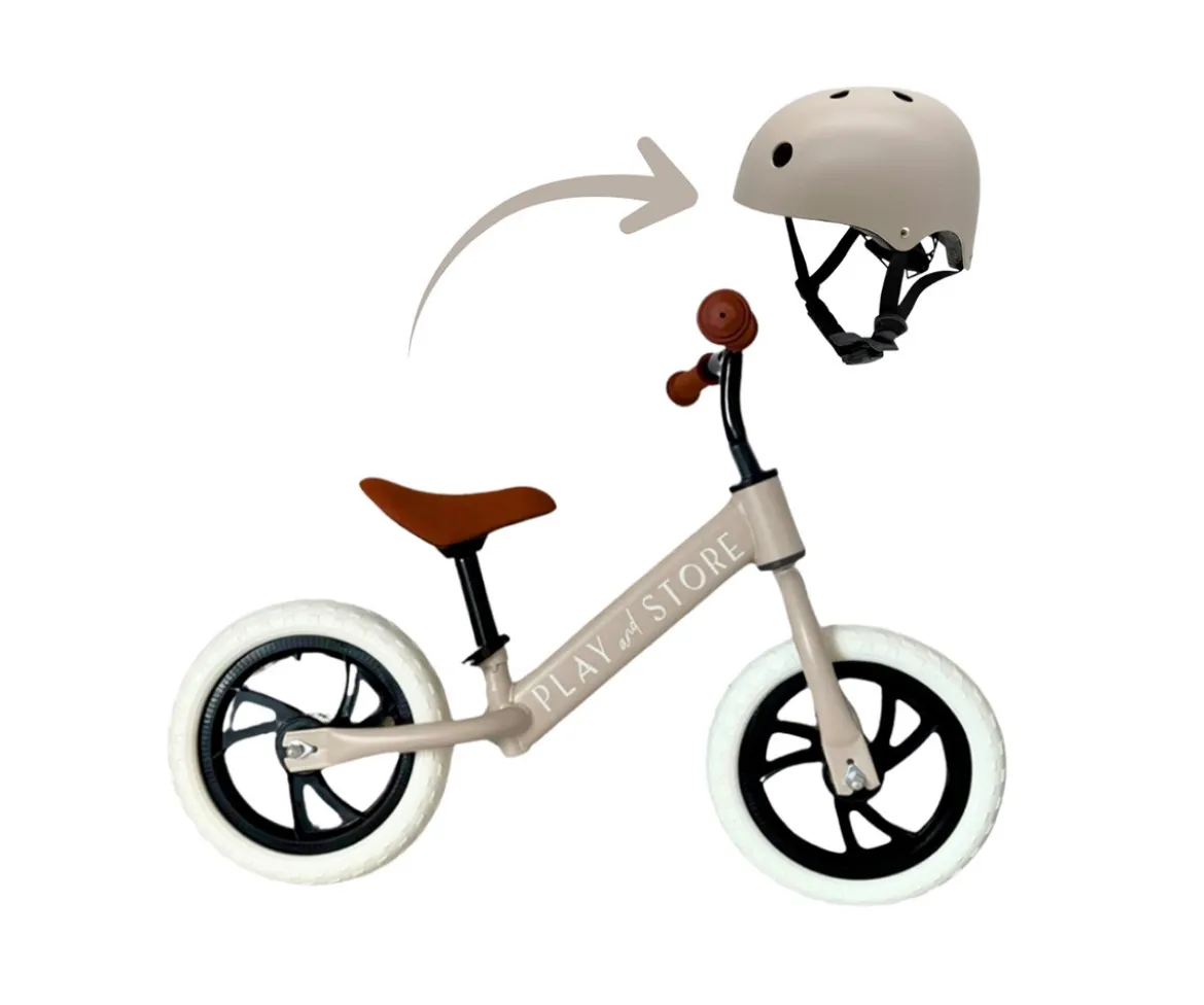 Bicicleta Equilibrio Premium + Casco Light Taupe