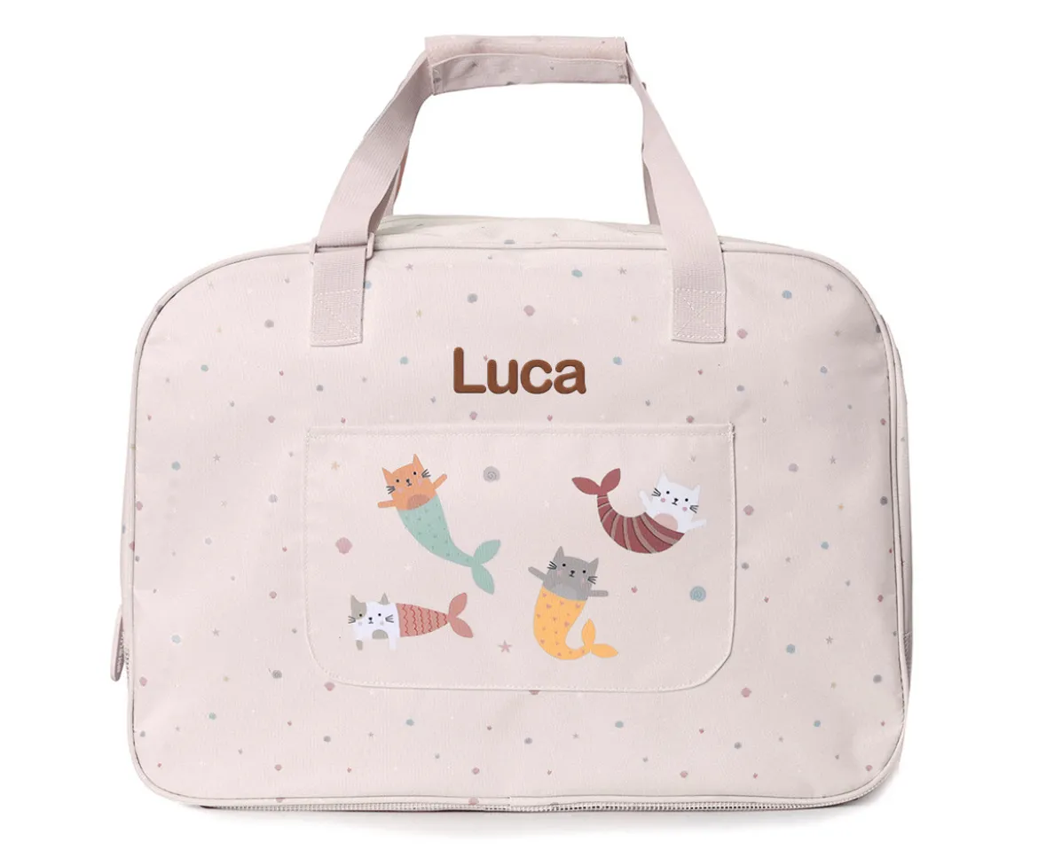 Bolso de Playa con Rejilla Mermaid Cats Personalizable