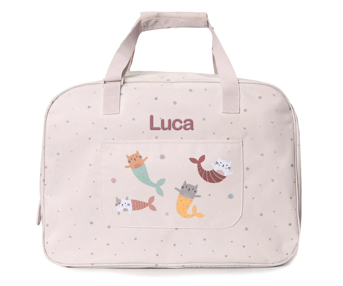 Bolso de Playa con Rejilla Mermaid Cats Personalizable