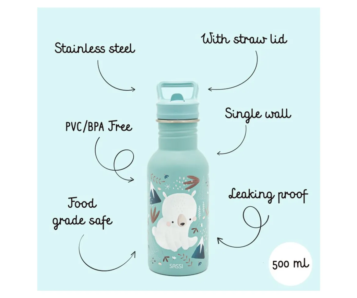 Botella Acero con Pajita Oso Polar 500ml