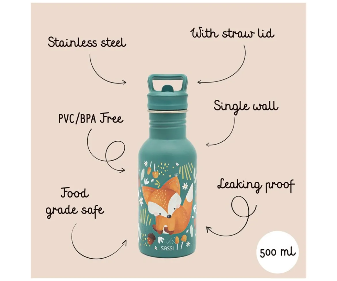 Botella Acero con Pajita Zorro 500ml