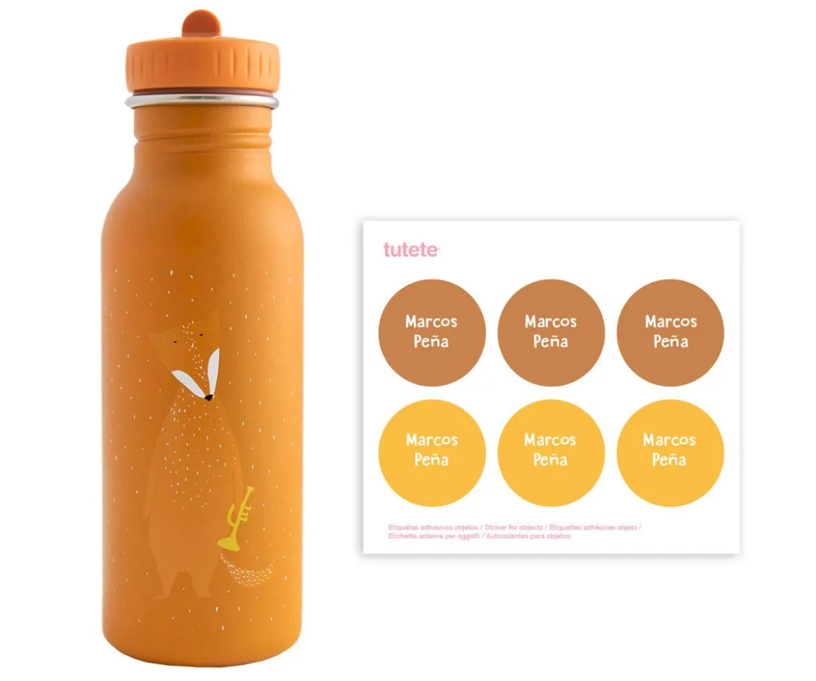 Botella Acero Trixie Mr. Fox 500ml + 6 Pegatinas Redondas Yellow Regalo