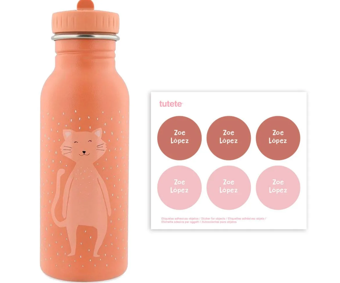 Botella Acero Trixie Mrs.Cat 500ml + 6 Pegatinas Redondas Rose Regalo
