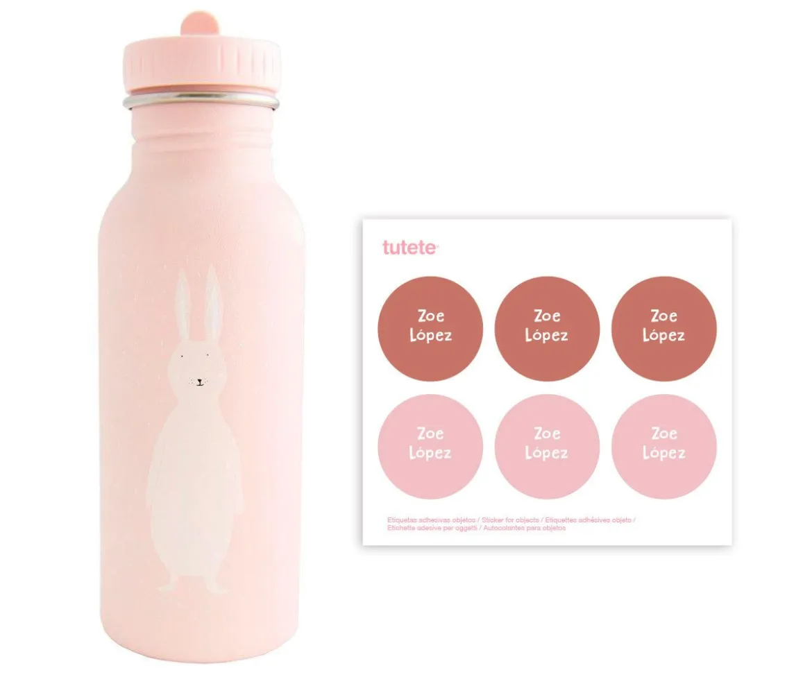 Botella Acero Trixie Mrs.Rabbit 500ml + 6 Pegatinas Redondas Rose Regalo
