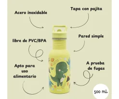 Botella de Acero con Pajita Dinosaurio 500ml