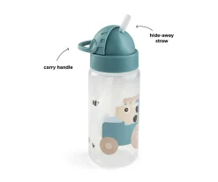 Botella Plástico con Pajita Tiny Farm Blue 350ml