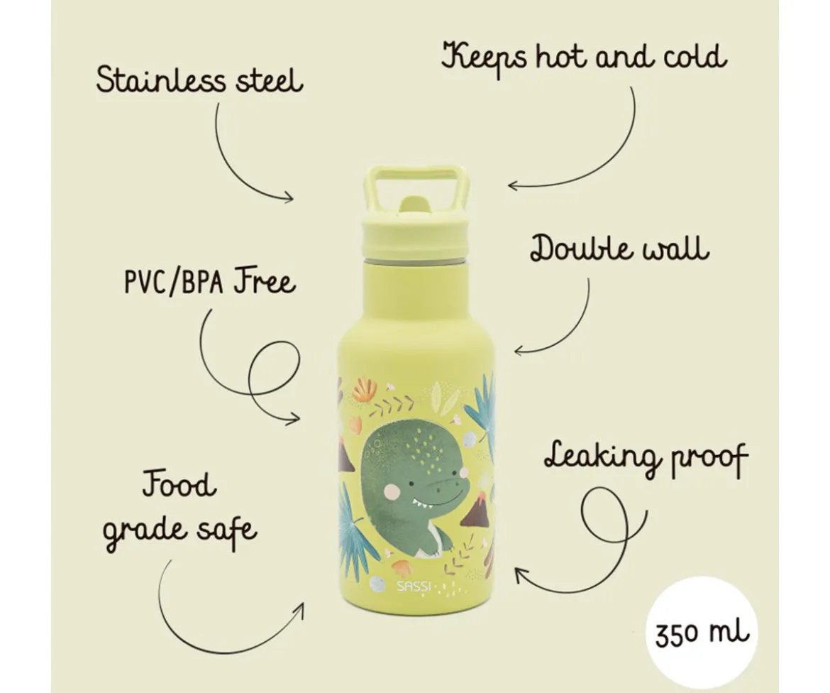 Botella Térmica con Pajita Dinosaurio 350ml