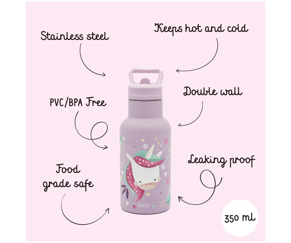 Botella Térmica con Pajita Unicornio 350ml
