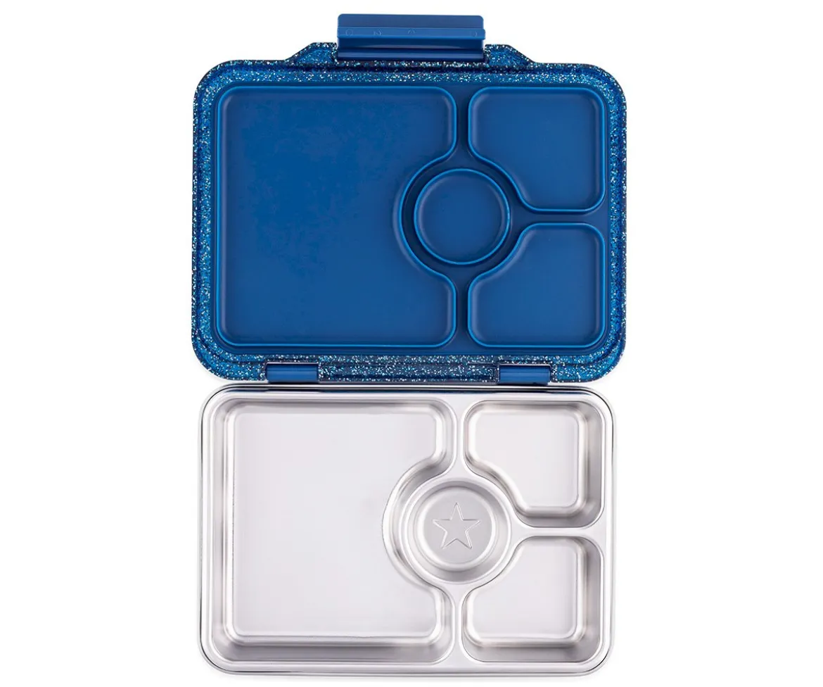 Caja Almuerzo Yumbox Pret Acero Glitter Azul 4 Compartimentos