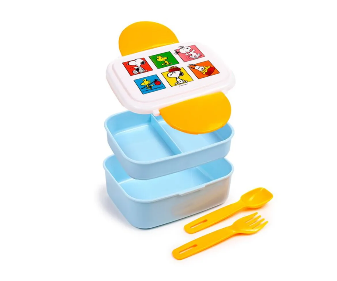 Caja de Almuerzo Bento con Cubiertos Snoopy Peanuts