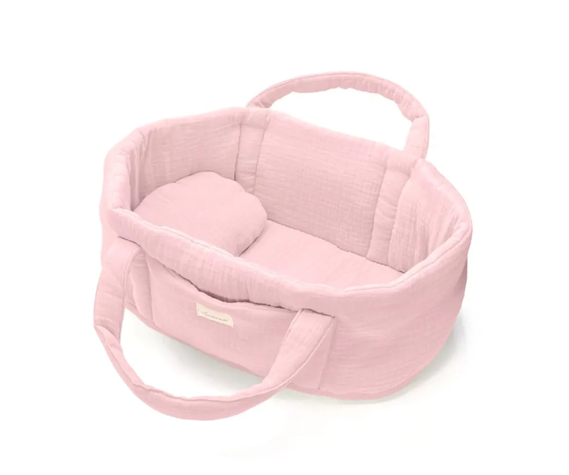 Capazo y Almohada Coton Fraise para Muñecos