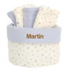 Cesta con Secababitas Flor Azul Personalizable