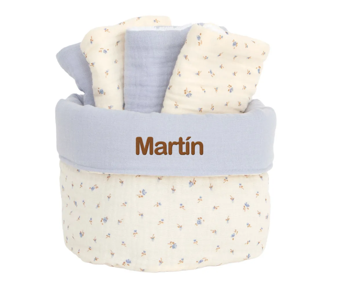 Cesta con Secababitas Flor Azul Personalizable