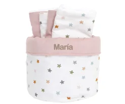 Cesta con Secababitas Little Stars Pink Personalizable