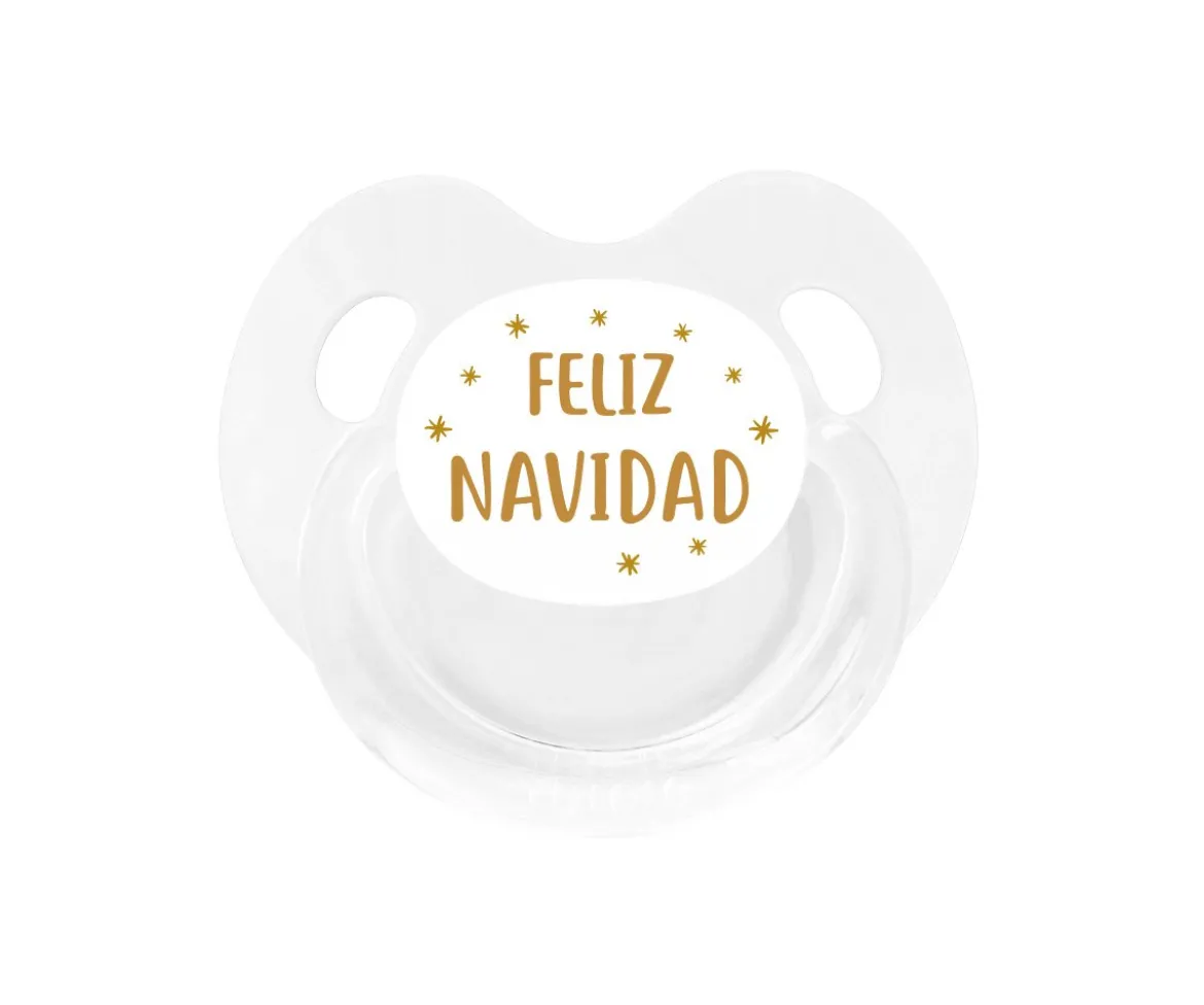 Chupete Retro Blanco Feliz Navidad Estrellas