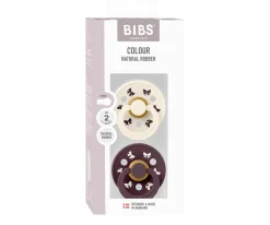 2 Chupetes BIBS Colour Round Holiday Bow Ivory/Plum