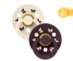 2 Chupetes BIBS Colour Round Holiday Bow Ivory/Plum