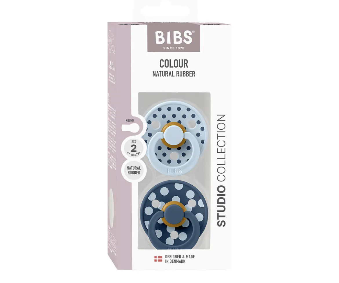 2 Chupetes BIBS Colour Round Polka Baby Blue/Steel Blue