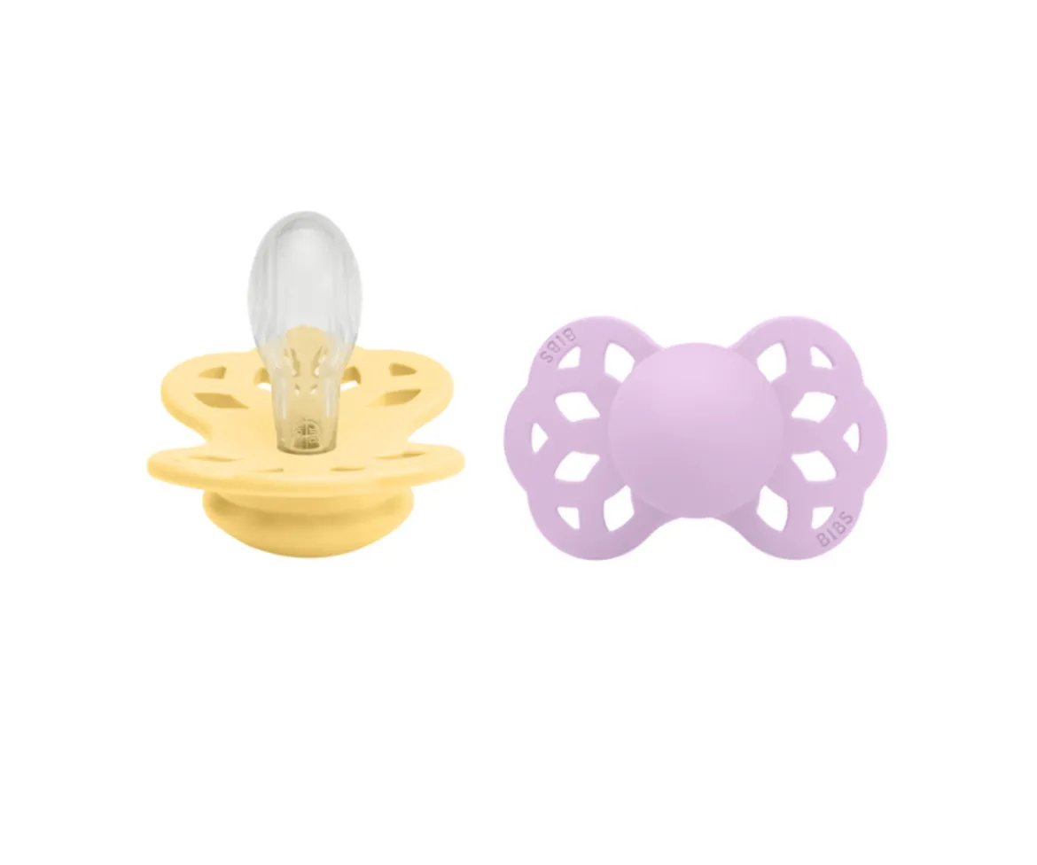 2 Chupetes BIBS Infinity Simétrica Pale Butter/Violet Sky