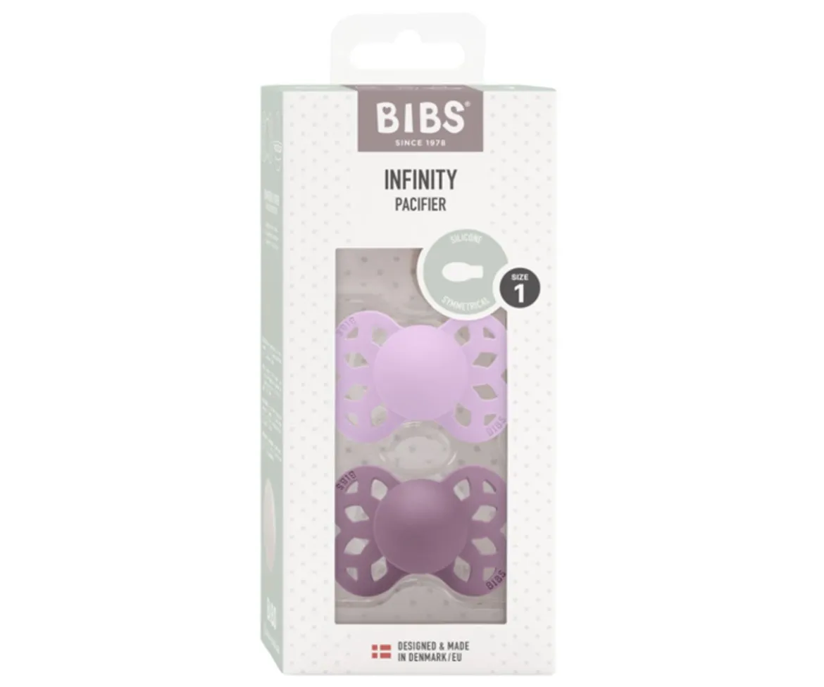 2 Chupetes BIBS Infinity Simétrica Violeta Sky/Mauve