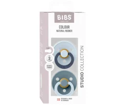 2 Chupetes BIBS Studio Colour Fusion Round Baby Blue Petrol Mix