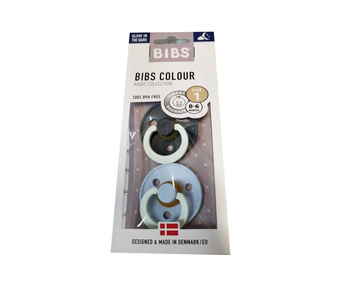 2 Chupetes Nocturnos BIBS Colour Round Iron/Baby Blue