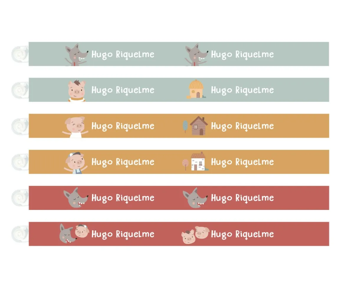 6 Cintas para Colgar Ropa The Three Little Pigs Personalizables