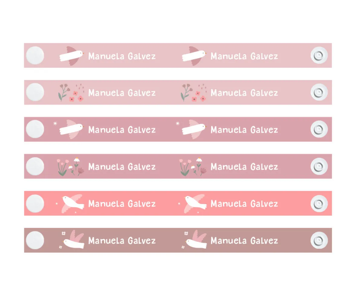 6 Cintas Reutilizables para Colgar Ropa Blossom Birds Personalizables