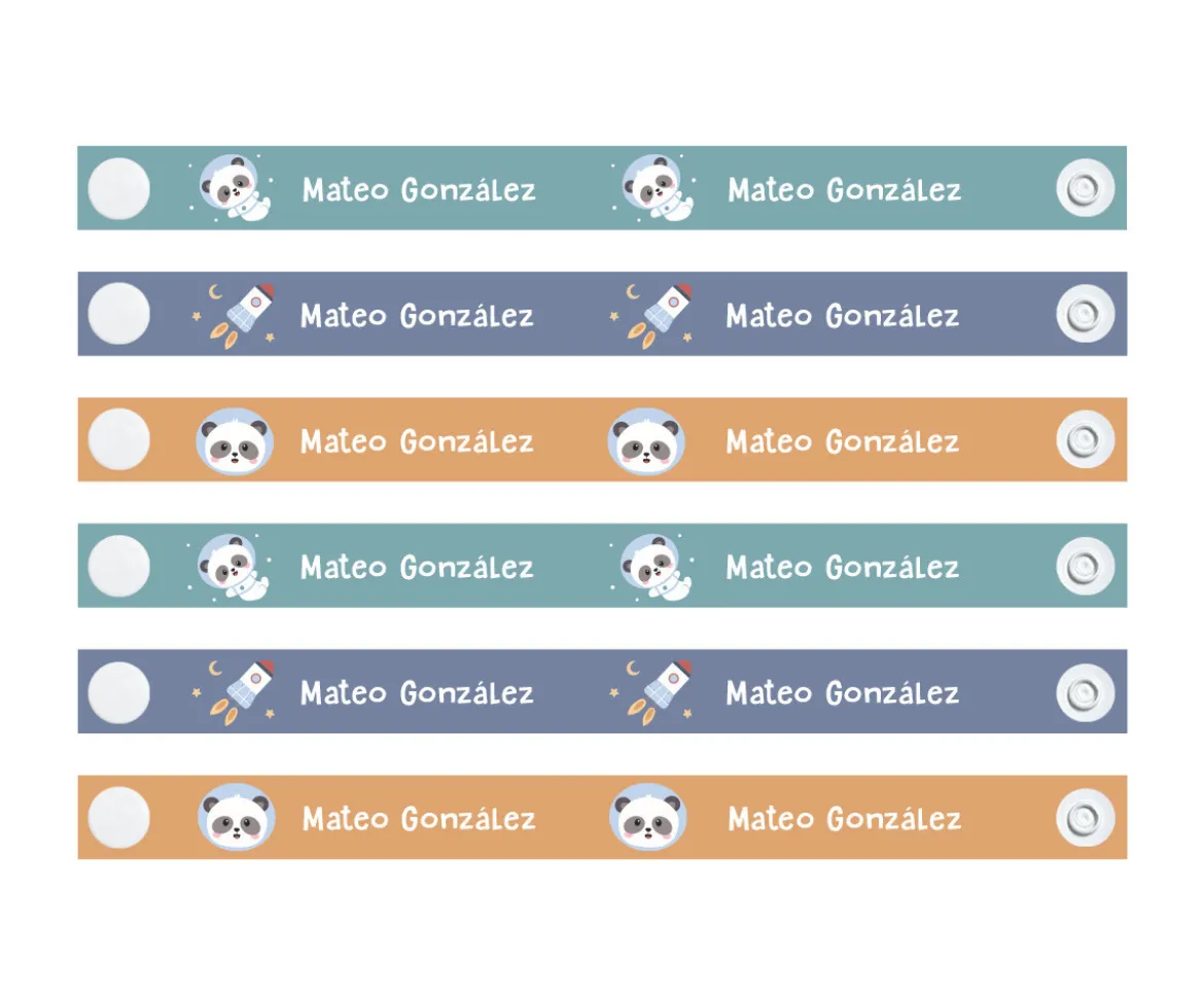 6 Cintas Reutilizables para Colgar Ropa Pandas in Space Personalizables