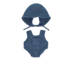 Conjunto Punto Pelele y Gorro Azul Muñeco 21cm