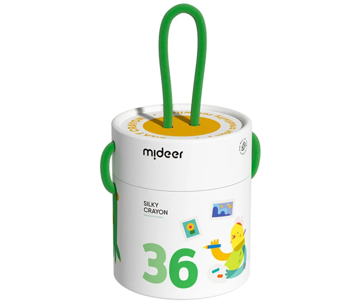 Cubo de 36 Crayones Silky Secado Rápido, Suaves y Lavables