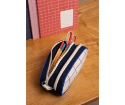 Estuche Doble Tricolor Cuadros Biege