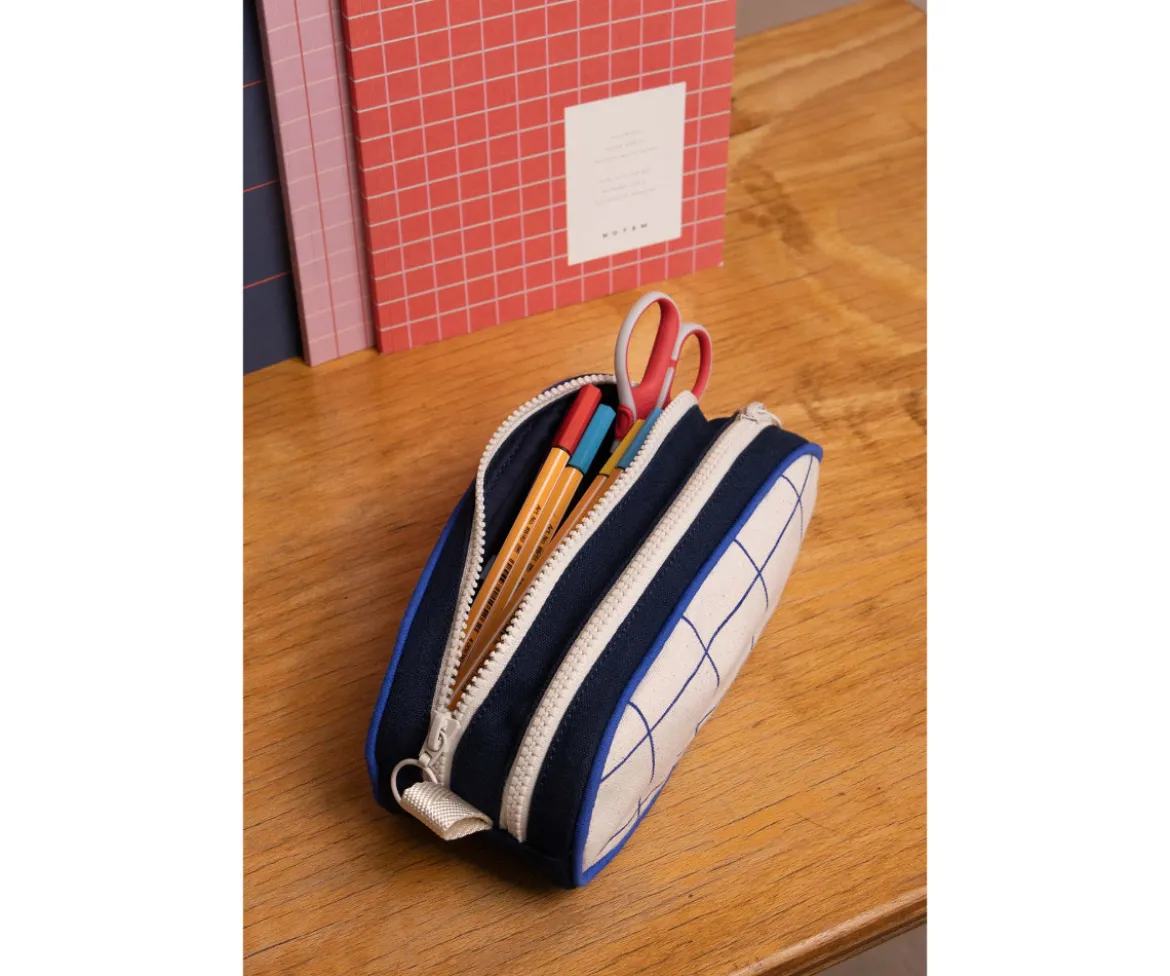 Estuche Doble Tricolor Cuadros Biege