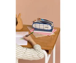 Estuche Doble Tricolor Cuadros Biege