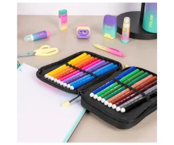 Estuche Plumier 2 Pisos con Material Escolar Sunset Negro