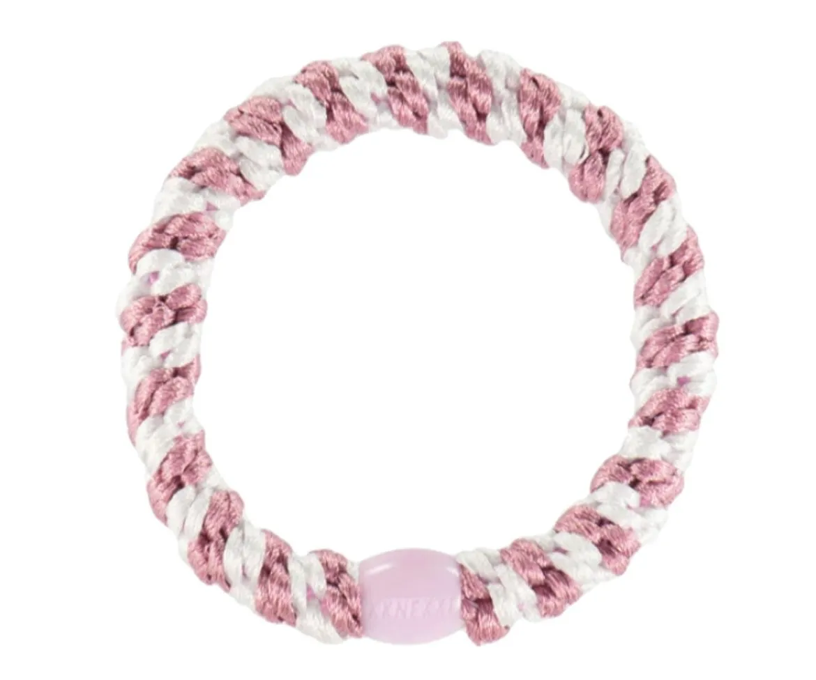 Goma del Pelo Kknekki Old Pink White Stripe