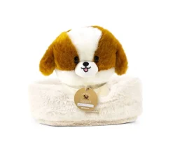 Les Minis Kanaï Perro de Peluche Suki con Collar y Cesta de Piel Sintética